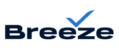 Breeze Airways logo with the word "Breeze" in black and a blue graphic over it.