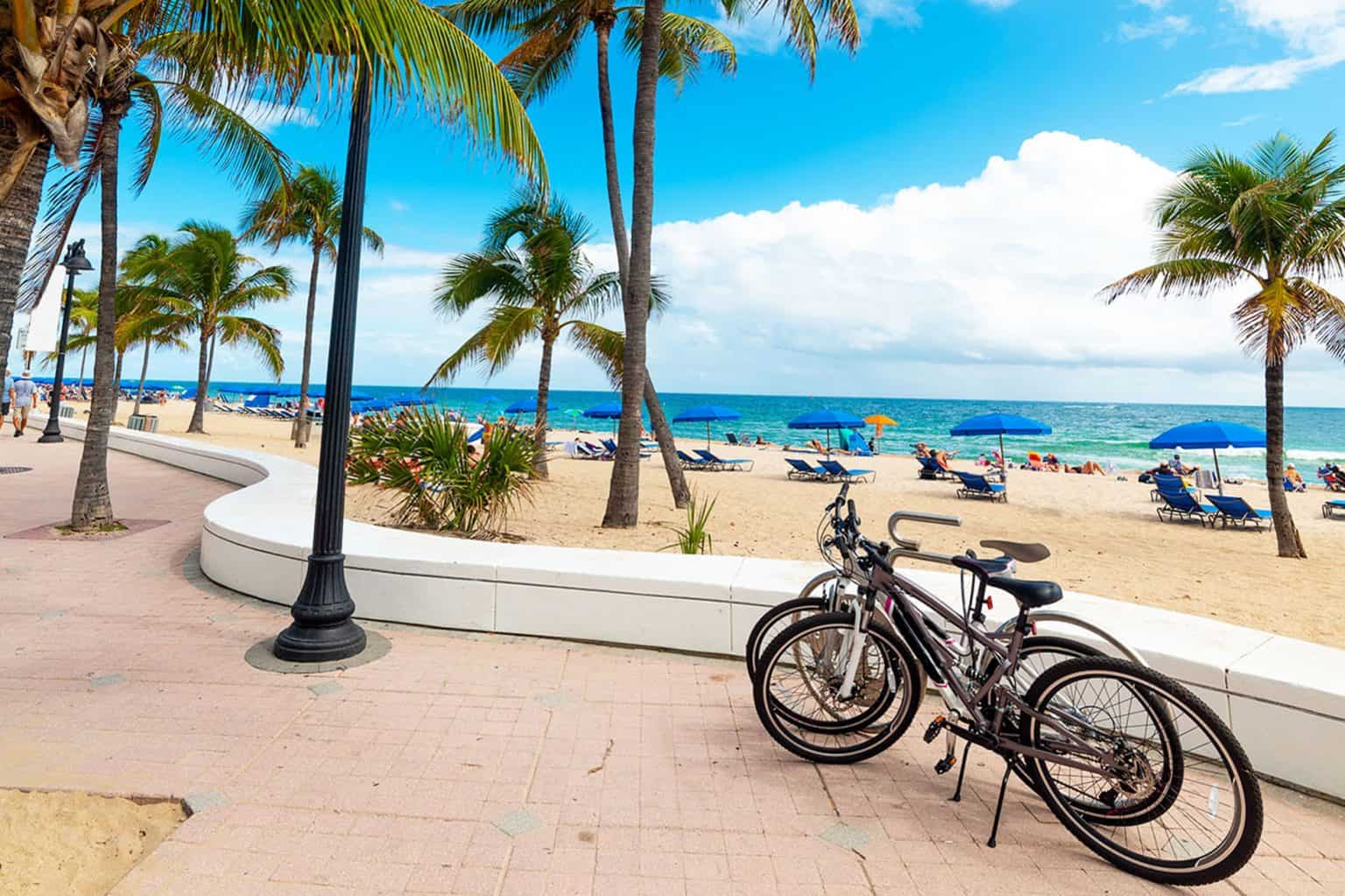 Two bicycles sitting near the beaches of Fort Lauderdale, Florida.